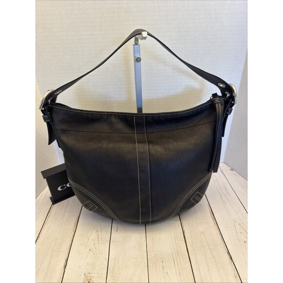 Y2K Coach Soho Black Leather Medium Hobo Fringe Shoulder Bag 8A03 13x9x3" VGUC - Picture 1 of 7